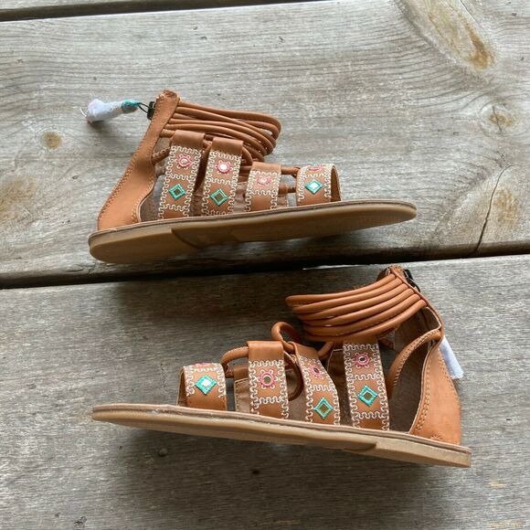 kidpik Girls Sandals Size 1 Gladiator Style Tassels Embroidered Back Zip‎ NEW - Picture 5 of 7